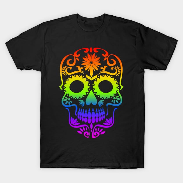 Rainbow Sugar Skull Halloween Day of The Dead Dia de Muertos T-Shirt by TwiztidInASense